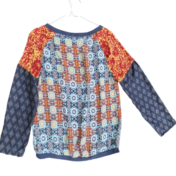Sundance Kaliedoscope Calico Patch Print 100% Silk Clowncore Soft Girl Top ♥️ - Picture 4 of 4